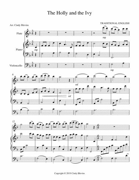 The Holly And The Ivy For Piano Flute And Cello Page 2