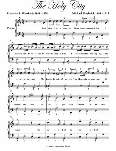 The Holy City Easy Piano Sheet Music Page 2