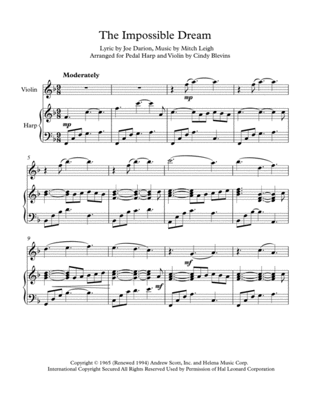 The Impossible Dream Arranged For Pedal Harp And Violin Page 2