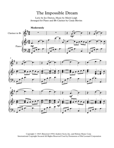 The Impossible Dream Arranged For Piano And Bb Clarinet Page 2