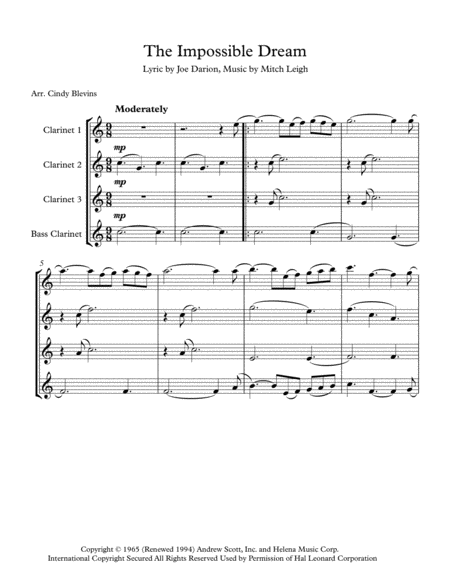 The Impossible Dream For Clarinet Quartet With Bass Clarinet Page 2