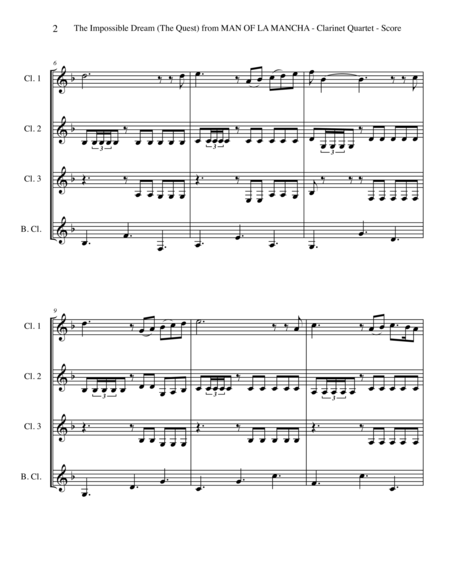 The Impossible Dream The Quest From Man Of La Mancha For Clarinet Quartet Page 2