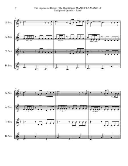 The Impossible Dream The Quest From Man Of La Mancha For Saxophone Quartet Page 2