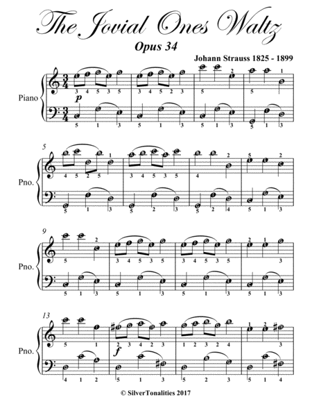 The Jovial Ones Waltz Opus 34 Easy Piano Sheet Music Page 2