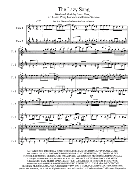 The Lazy Song Flute Duet Page 2