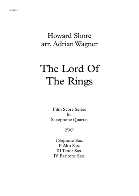 The Lord Of The Rings Howard Shore Saxophone Quartet Satb Arr Adrian Wagner Page 2