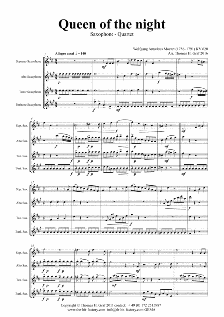 The Magic Flute Mozart Queen Of The Night Saxophone Quartet Page 2