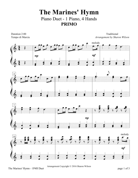 The Marines Hymn 1 Piano 4 Hands Duet Page 2