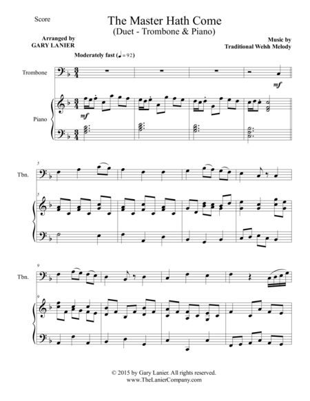 The Master Hath Come Duet Trombone And Piano Score And Parts Page 2