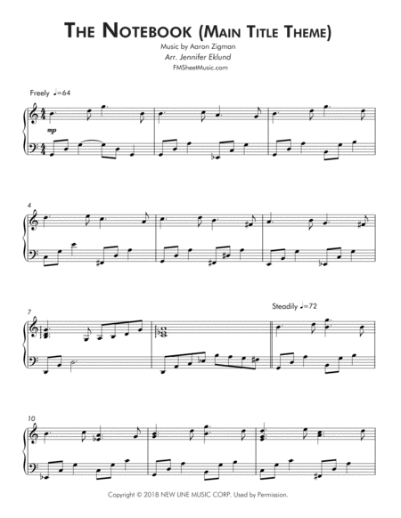 The Notebook Main Title Intermediate Piano Page 2