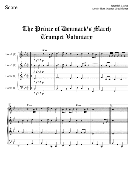 The Prince Of Denmarks March Trumpet Voluntary For Horn Quartet Page 2