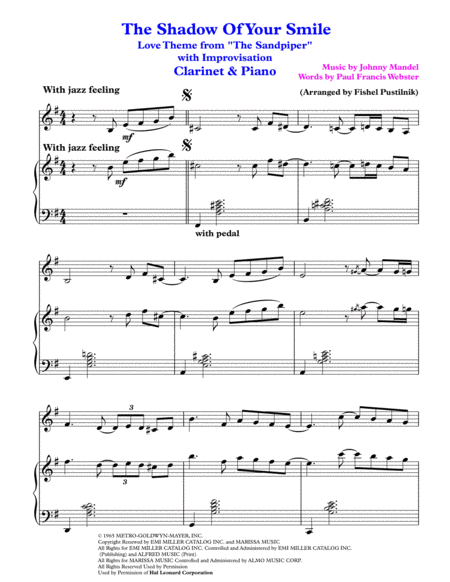 The Shadow Of Your Smile For Clarinet And Piano Jazz Pop Version With Improvisation Page 2