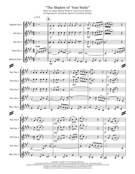 The Shadow Of Your Smile For Saxophone Quartet Satb Or Aatb Page 2