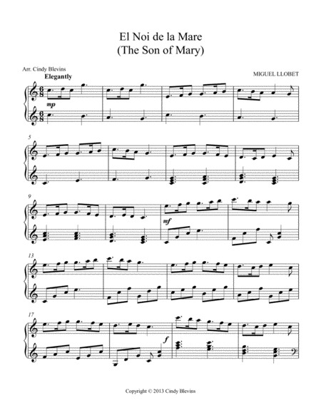 The Son Of Mary Arranged For Double Strung Harp From My Book Winterscape For Double Strung Harp Page 2