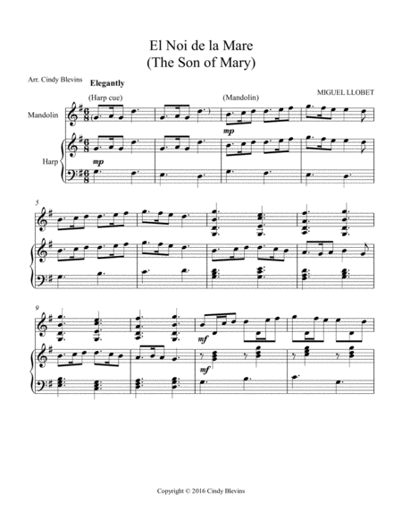 The Son Of Mary Arranged For Harp And Mandolin From My Book Harp And Mandolin Do Christmas Page 2