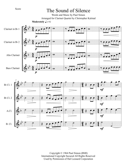 The Sound Of Silence Clarinet Quartet Page 2