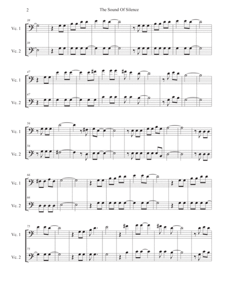 The Sound Of Silence Easy Key Of C Cello Duet Page 2