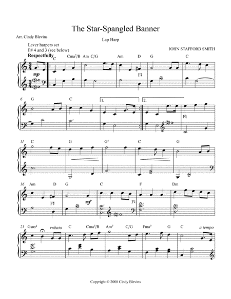 The Star Spangled Banner Arranged For Lap Harp From My Book Feast Of Favorites Vol 3 Page 2