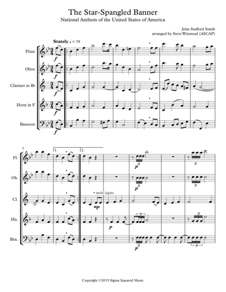 The Star Spangled Banner For Woodwind Quintet Page 2