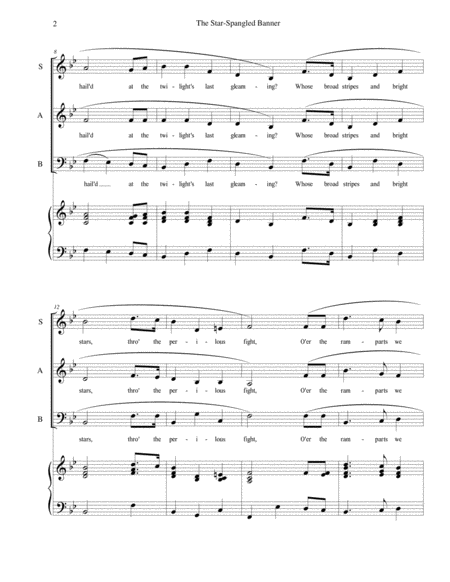 The Star Spangled Banner Sab Choir With Piano Accompaniment Page 2