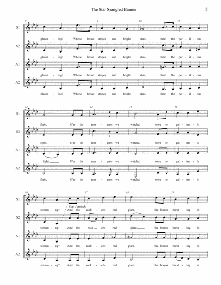 The Star Spangled Banner Ssaa A Cappella Page 2