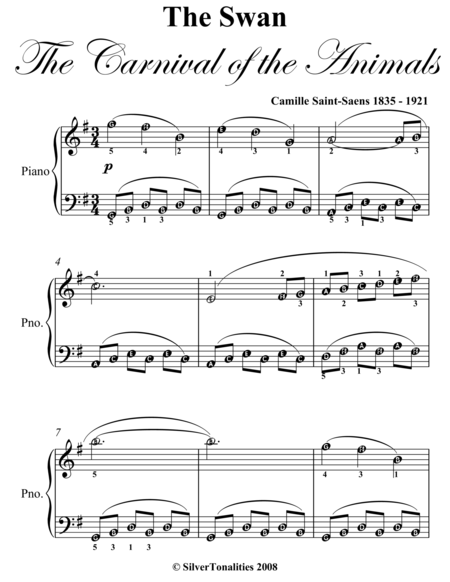 The Swan Carnival Of The Animals Easy Piano Sheet Music Page 2