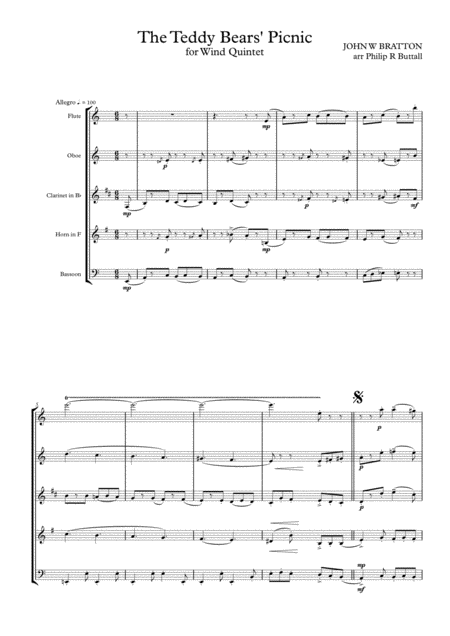 The Teddy Bears Picnic Wind Quintet Score Page 2