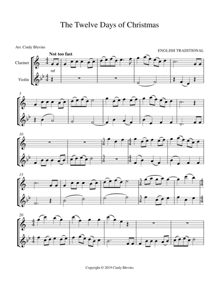 The Twelve Days Of Christmas Clarinet And Violin Page 2