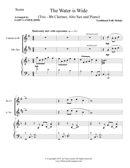 The Water Is Wide Trio Bb Clarinet Alto Sax With Piano And Parts Page 2