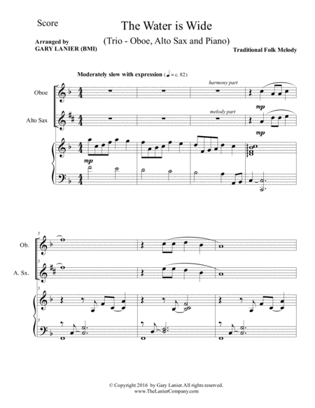 The Water Is Wide Trio Oboe Alto Sax Piano With Parts Page 2