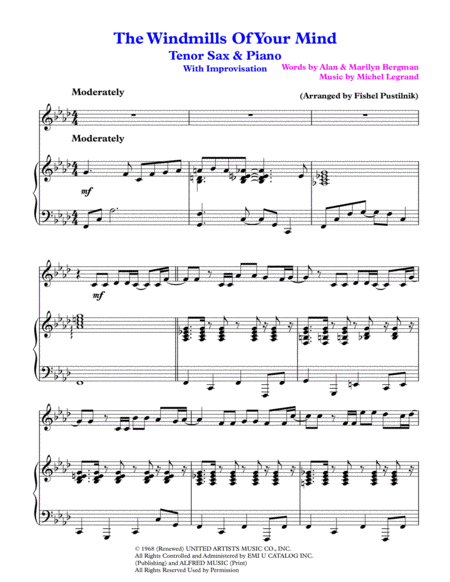 The Windmills Of Your Mind For Tenor Sax And Piano With Improvisation Video Page 2