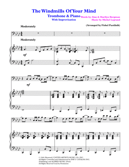 The Windmills Of Your Mind For Trombone And Piano With Improvisation Video Page 2