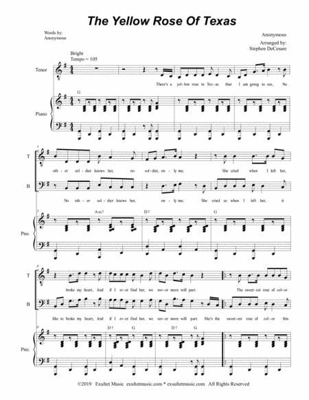 The Yellow Rose Of Texas Duet For Tenor And Bass Solo Page 2