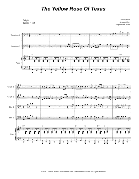 The Yellow Rose Of Texas For Brass Quartet And Piano Alternate Version Page 2