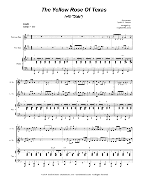 The Yellow Rose Of Texas With Dixie Duet For Soprano Alto Saxophone Page 2