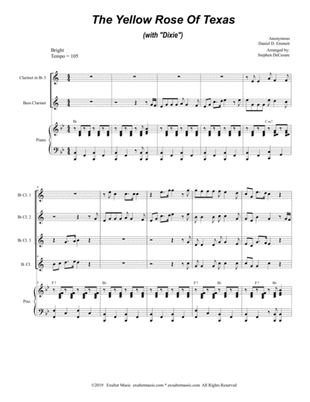 The Yellow Rose Of Texas With Dixie For Clarinet Choir And Piano Page 2