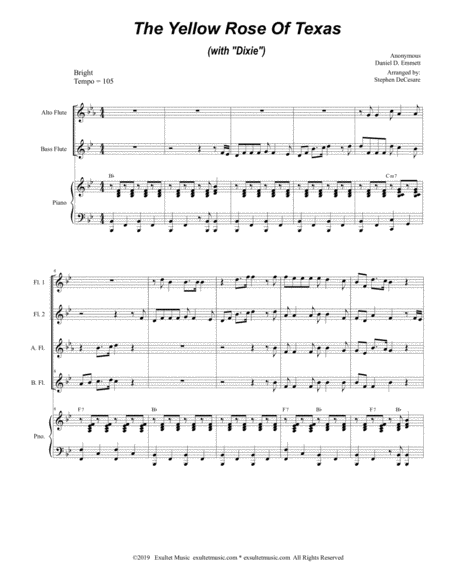 The Yellow Rose Of Texas With Dixie For Flute Choir And Piano Page 2