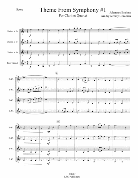 Theme From Brahms Symphony 1 For Clarinet Quartet Page 2