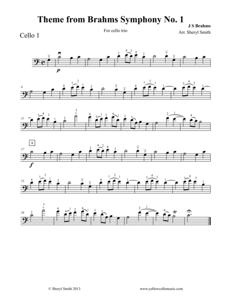 Theme From Brahms Symphony No 1 For Advanced Beginner Cello Trio Three Cellos Page 2