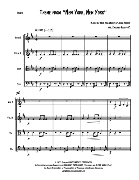 Theme From New York New York By Frank Sinatra For String Quartet Page 2