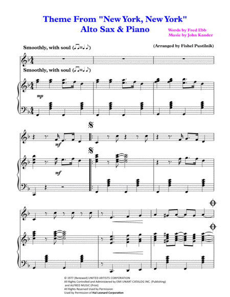 Theme From New York New York For Alto Sax And Piano Page 2