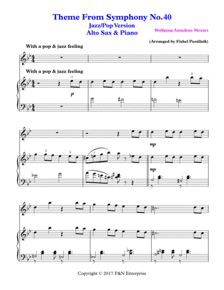 Theme From Symphony No 40 For Alto Sax And Piano Page 2