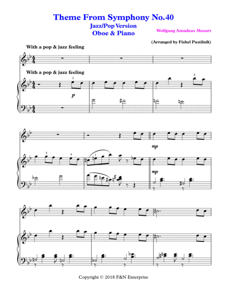 Theme From Symphony No 40 Piano Background For Oboe And Piano Page 2