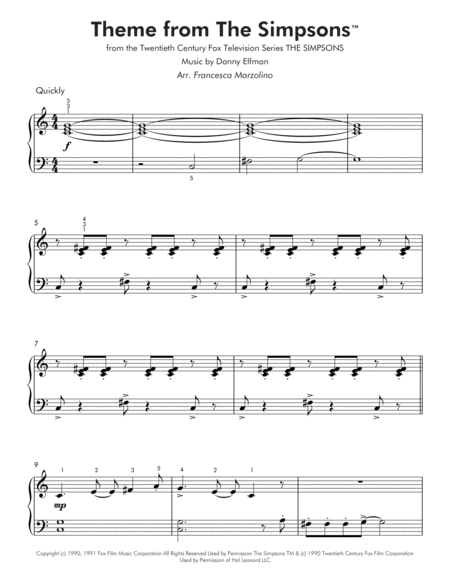 Theme From The Simpsons Tm From The Twentieth Century Fox Television Series The Simpsons Easy Piano Page 2