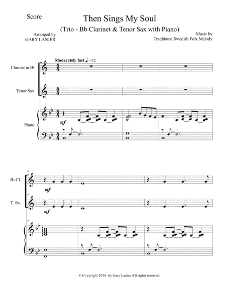 Then Sings My Soul Trio Bb Clarinet Tenor Sax With Piano And Parts Page 2