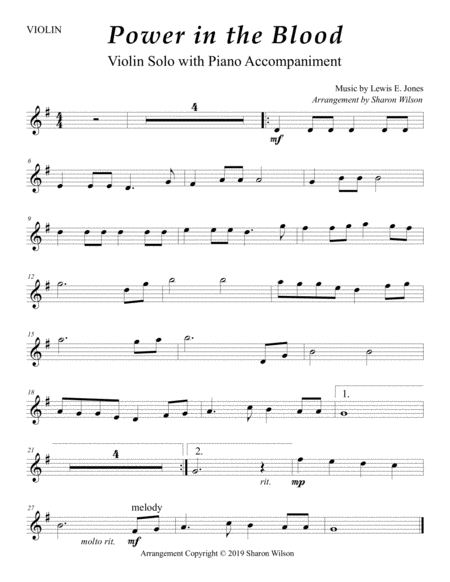 There Is Power In The Blood Easy Violin Solo With Piano Accompaniment Page 2