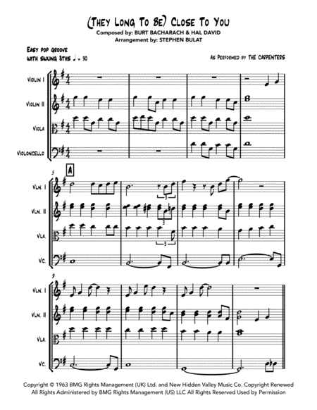 They Long To Be Close To You Arranged For String Quartet Page 2