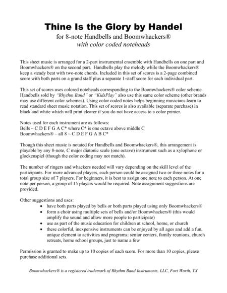 Thine Is The Glory For 8 Note Bells And Boomwhackers With Color Coded Notes Page 2