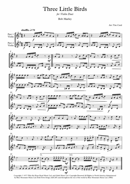 Three Little Birds Violin Duet Page 2