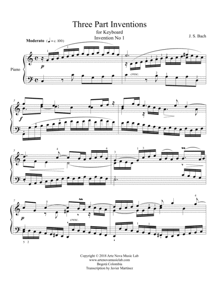 Three Part Invention For Keyboard No 1 Bwv 787 Page 2